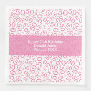 Serviette En Papier 50e anniversaire Numéro d'âge Motif rose/blanc
