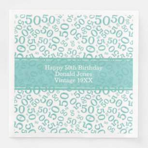 Serviette En Papier 50e anniversaire Numéro d'âge Motif Turquoise/livr