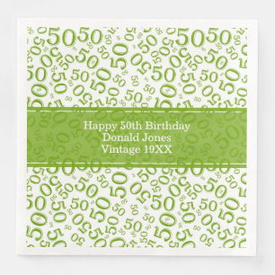 Serviette En Papier 50e anniversaire Numéro d'âge Motif Vert/Blanc