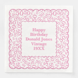 Serviette En Papier 50e anniversaire Numéro Motif pétoncles rose/blanc
