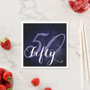 Serviette En Papier 50e anniversaire ou anniversaire   Violet et blanc