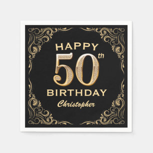 Serviette En Papier 50e anniversaire Parties scintillant noir et or ca