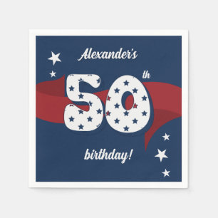 Serviette En Papier 50e Anniversaire Patriotique Rouge Blanc Bleu Étoi