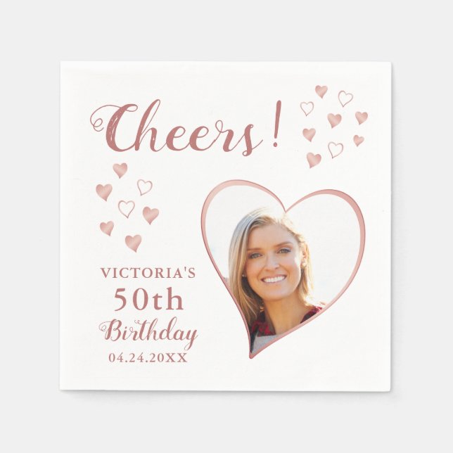 Serviette En Papier 50e anniversaire Photo Rose personnalisé Gold Whit (Devant)