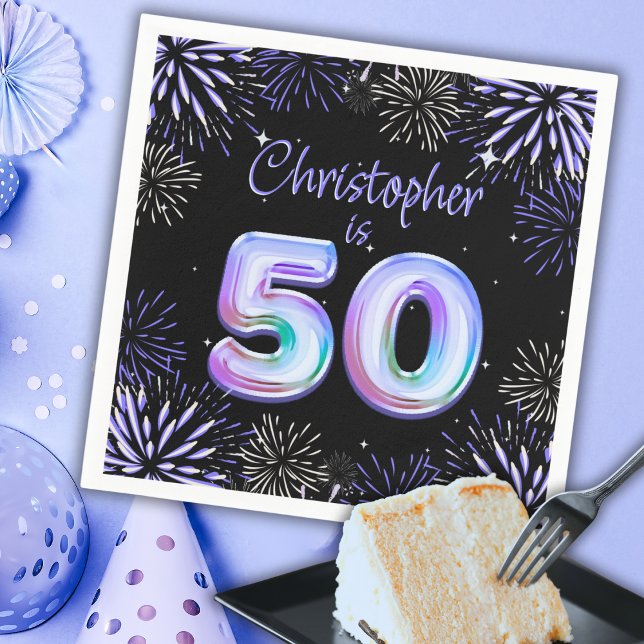 Serviette En Papier 50e anniversaire pour lui Blue Fireworks Foil Ball (Créateur téléchargé)
