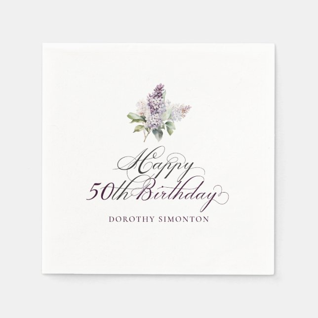 Serviette En Papier 50e anniversaire Purple Lilac Spring Flower Cockta (Devant)