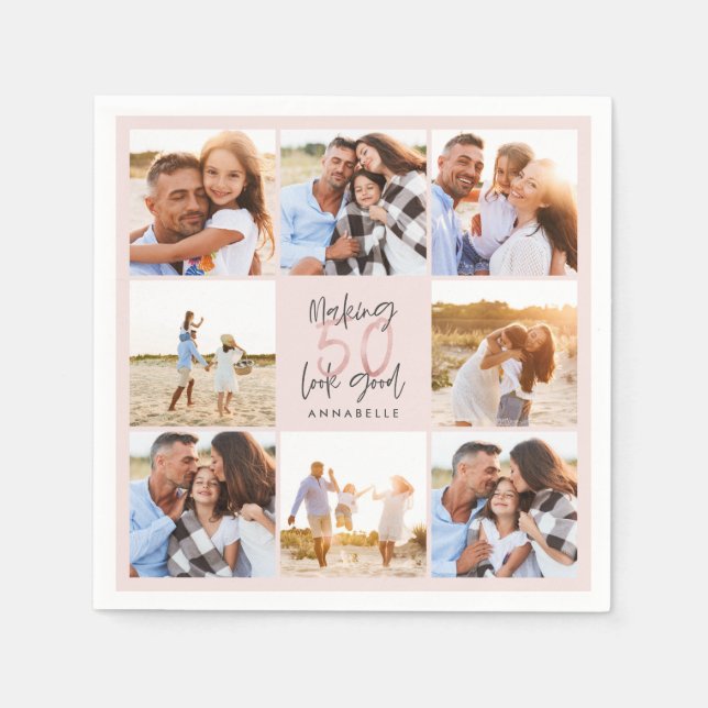 Serviette En Papier 50e anniversaire rose girly parties scintillant ph (Devant)