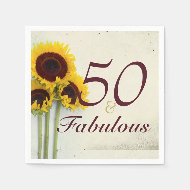 Serviette En Papier 50e anniversaire Tournesol parti rustique (Devant)