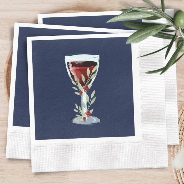 Serviette En Papier 50e anniversaire Vin rouge Rose Aquarelle Marine B (Créateur téléchargé)