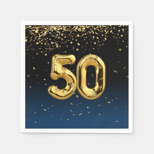 Serviette En Papier 50e Ballons d'or et serviettes Confetti (Devant)