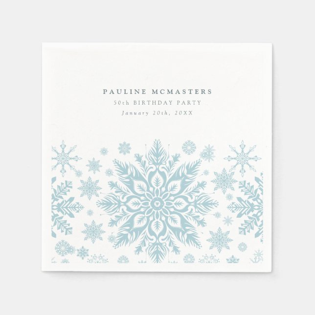 Serviette En Papier 50e fête d'anniversaire Blue White Snowflake hiver (Devant)