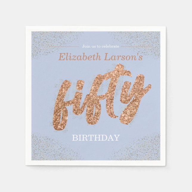 Serviette En Papier 50e fête d'anniversaire Modern Gold & Blue | Cinqu (Devant)