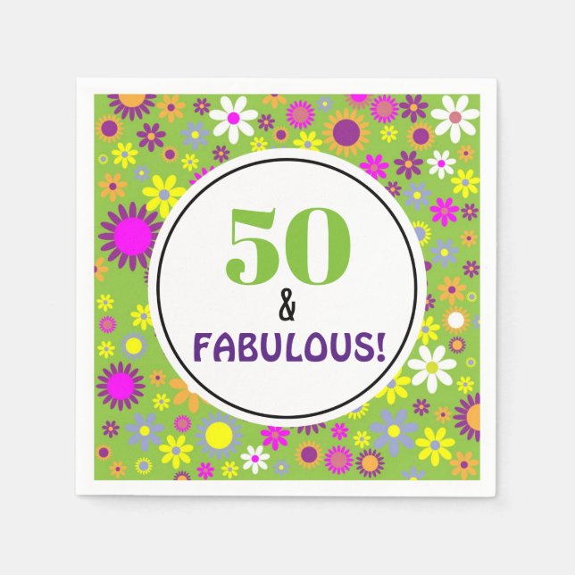 Serviette En Papier 50e fête d'anniversaire Purple Green Floral (Devant)