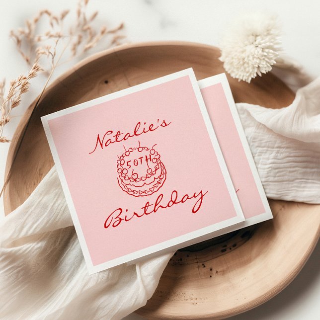 Serviette En Papier 50e gâteau rose tiré à la main Jalon Amusant Anniv (Créateur téléchargé)