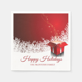 Serviette En Papier 50pcs Rouge Blanc Noël | Boîte-cadeau surprise