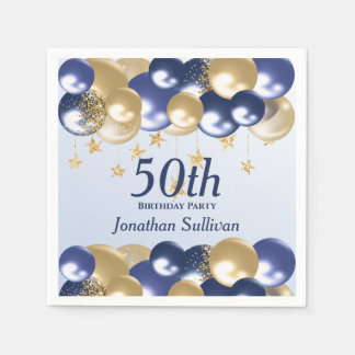 Serviette En Papier 50th Birthday Navy Gold Balloons Party