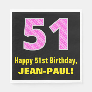 Serviette En Papier 51e anniversaire : Pink Stripes and Hearts "51" +