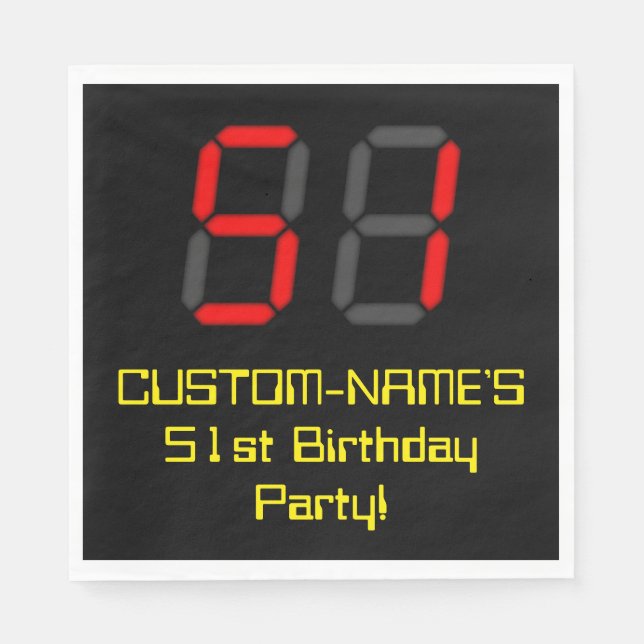 Serviette En Papier 51e anniversaire : Rouge Digital Clock Style "51"  (Devant)