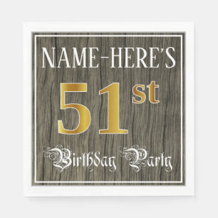 Serviette En Papier 51e fête d'anniversaire — Faux Gold & Faux Wood Lo