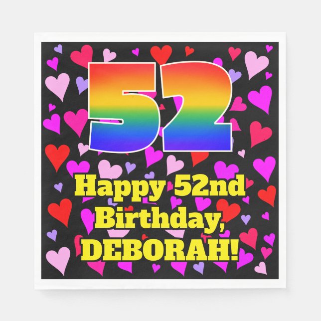 Serviette En Papier 52e anniversaire : Amour Hearts Motif, Arc-en-ciel (Devant)