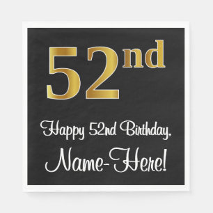 Serviette En Papier 52e anniversaire ~ Elégant Luxueux Faux Gold Look 