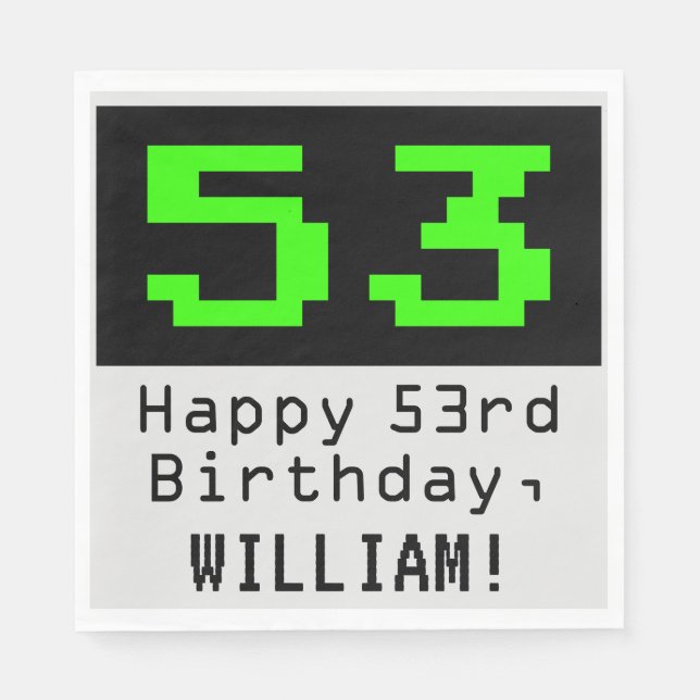 Serviette En Papier 53e anniversaire - Nerdy / Geeky Style "53" & Nom (Devant)