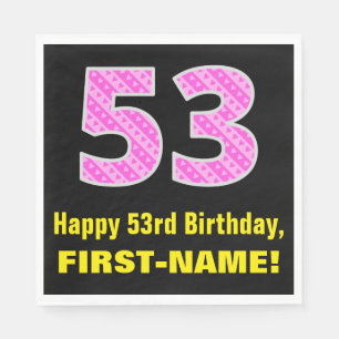 Serviette En Papier 53e anniversaire : Pink Stripes and Hearts "53" + 