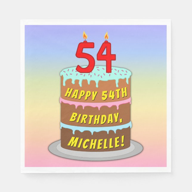 Serviette En Papier 54e anniversaire : Fun Cake and Candles + Nom pers (Devant)