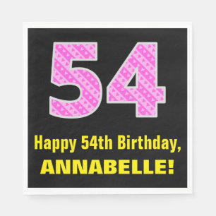 Serviette En Papier 54e Anniversaire : Rayures roses et coeurs "54" + 