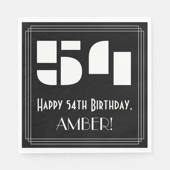 Serviette En Papier 54ème anniversaire : Art Déco Inspiré Look "54" +  (Devant)