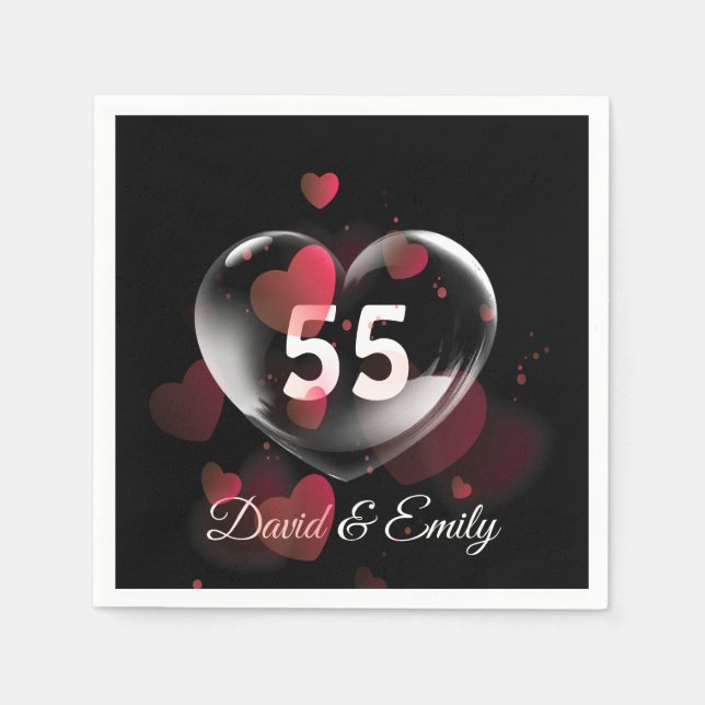 Serviette En Papier 55e Anniversaire Bulle cardiaque avec Coeurs rouge (Devant)