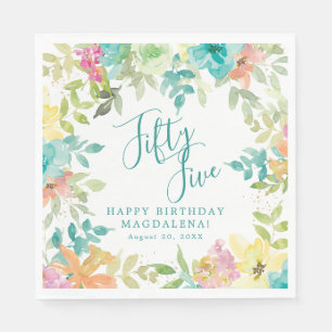 Serviette En Papier 55e Anniversaire Eté Aquarelle Floral Personnalisé