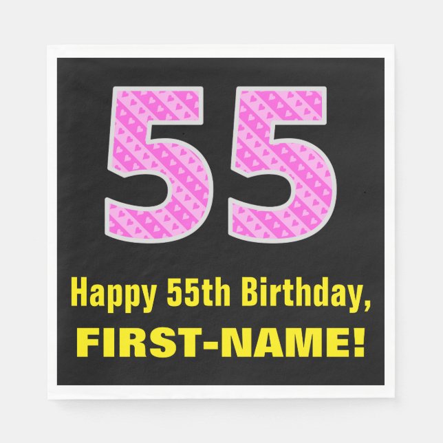 Serviette En Papier 55e anniversaire : Pink Stripes and Hearts "55" +  (Devant)