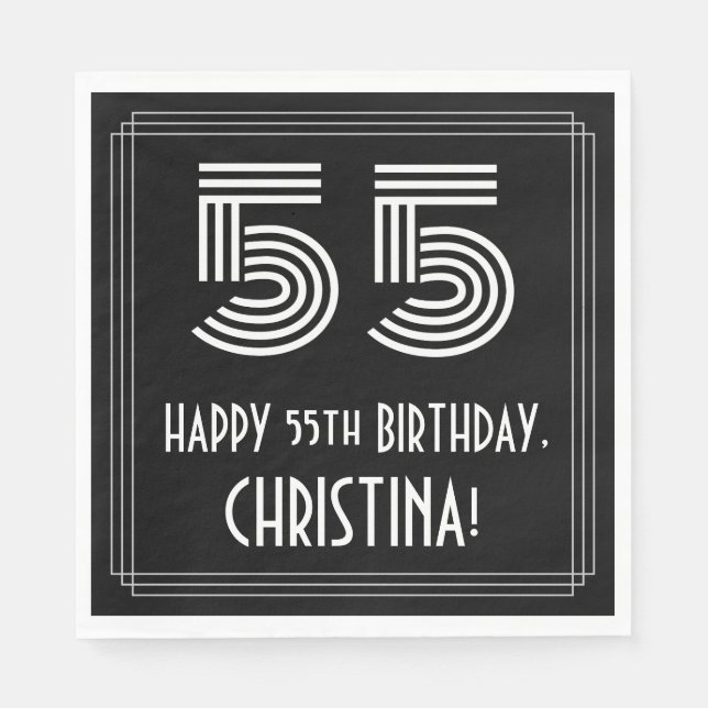 Serviette En Papier 55ème anniversaire : Art Déco Inspiré Look "55" +  (Devant)