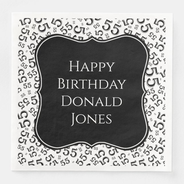 Serviette En Papier 55th Birthday Black/White Bracket Number Pattern (Devant)