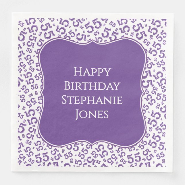 Serviette En Papier 55th Birthday Purple/White Bracket Number Pattern (Devant)