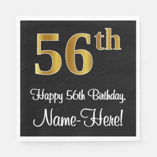 Serviette En Papier 56e anniversaire ~ Elégant Luxueux Faux Gold Look