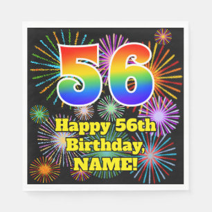 Serviette En Papier 56e anniversaire : Motif Fun Fireworks + Arc-en-ci