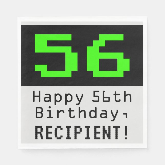 Serviette En Papier 56e anniversaire - Nerdy / Geeky Style "56" & Nom (Devant)