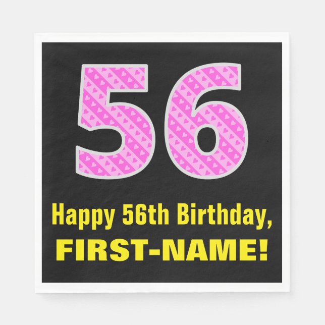 Serviette En Papier 56e anniversaire : Pink Stripes and Hearts "56" +  (Devant)