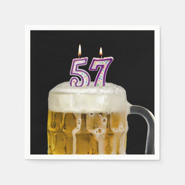 Serviette En Papier 57e anniversaire Bière sur noir (Devant)