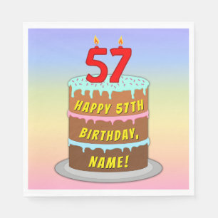 Serviette En Papier 57e anniversaire : Gâteau et bougies amusants + No