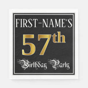 Serviette En Papier 57e Birthday Party — Fancy Script, Faux Gold Look