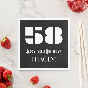 Serviette En Papier 58e anniversaire : Apparence Art Déco "58" + Nom