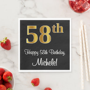 Serviette En Papier 58e anniversaire ~ Elégant Luxueux Faux Gold Look 