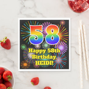 Serviette En Papier 58e anniversaire : Fun Fireworks Motif + Rainbow 5
