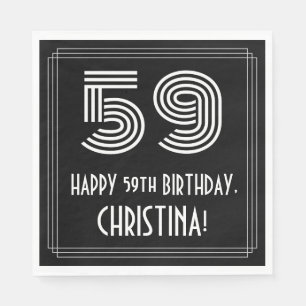 Serviette En Papier 59e anniversaire : Apparence Art Déco "59" + Nom