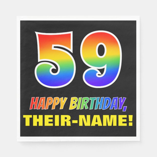 Serviette En Papier 59e anniversaire : Bold, amusant, simple, arc-en-c (Devant)