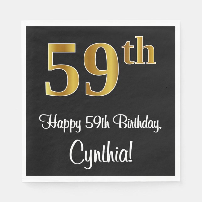 Serviette En Papier 59e anniversaire ~ Elégant Luxueux Faux Gold Look  (Devant)