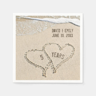 Serviette En Papier 5 Anniversaire Plage Coeurs serviettes